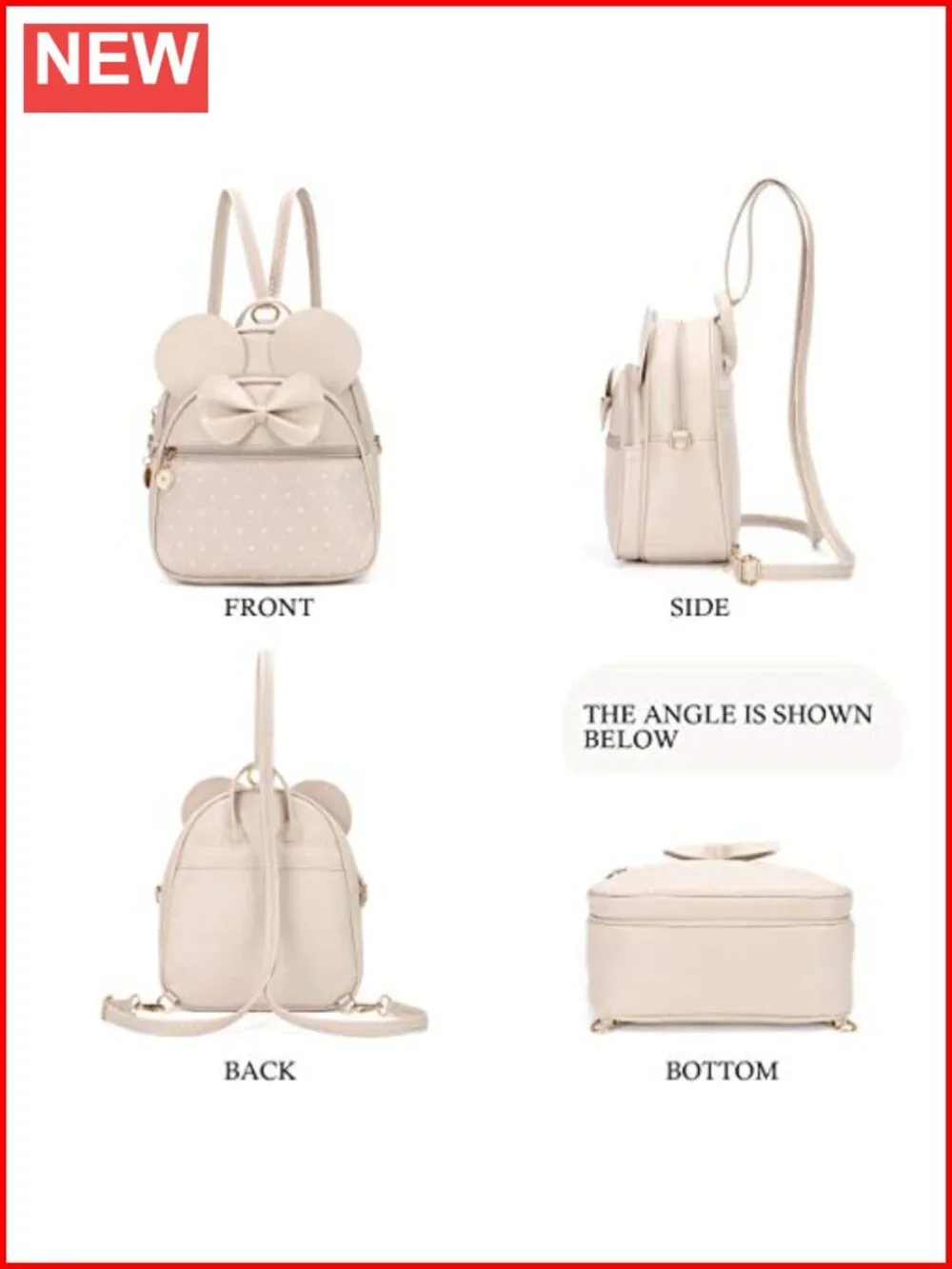 Mini Bowknot Quilted PU Leather Backpack for Women Daypack